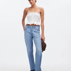 Madewell Smocked Button-Front Top in Poplin Size Small